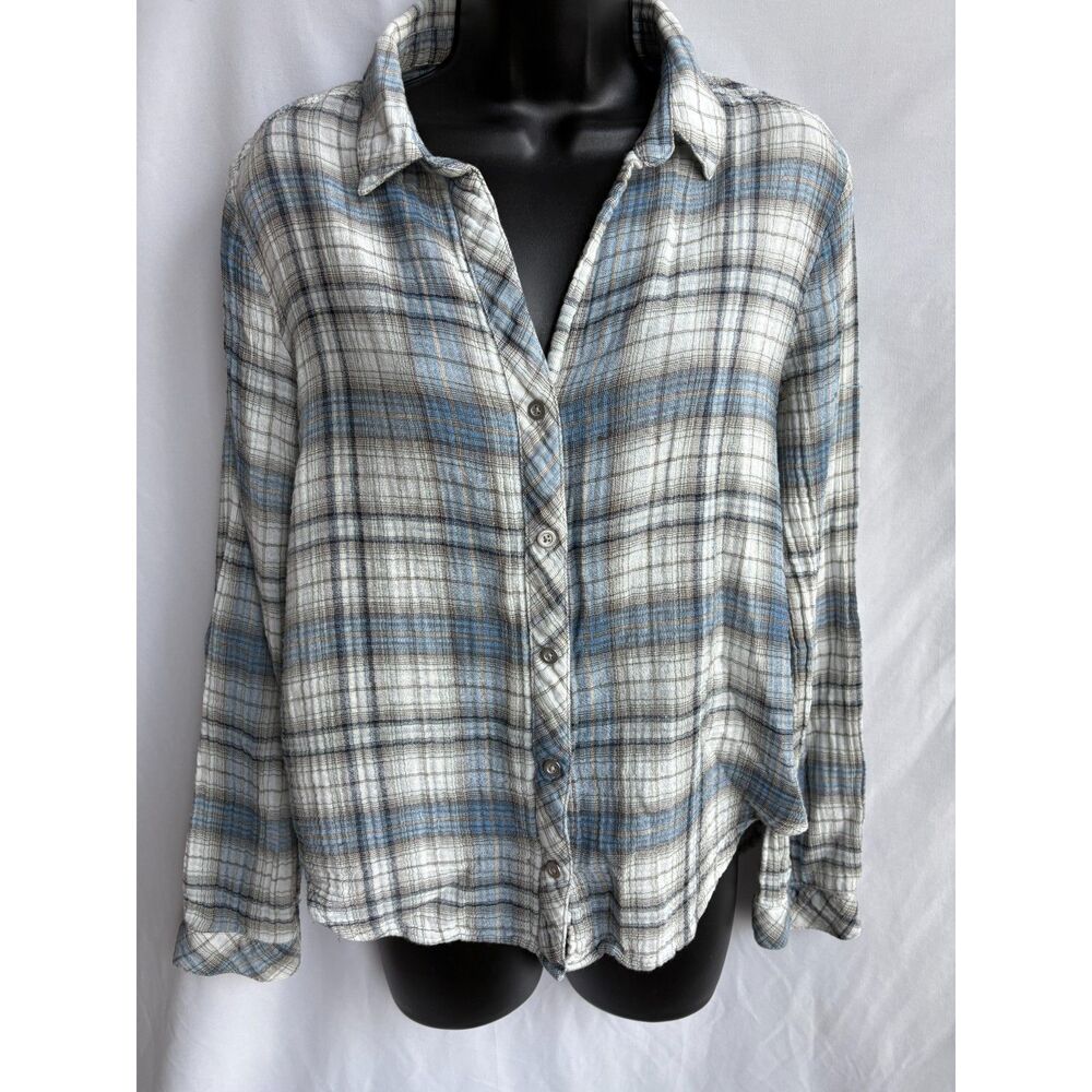 Cloth & Stone Blue Plaid Flannel Shirt Button Front Size S 100% Cotton Western